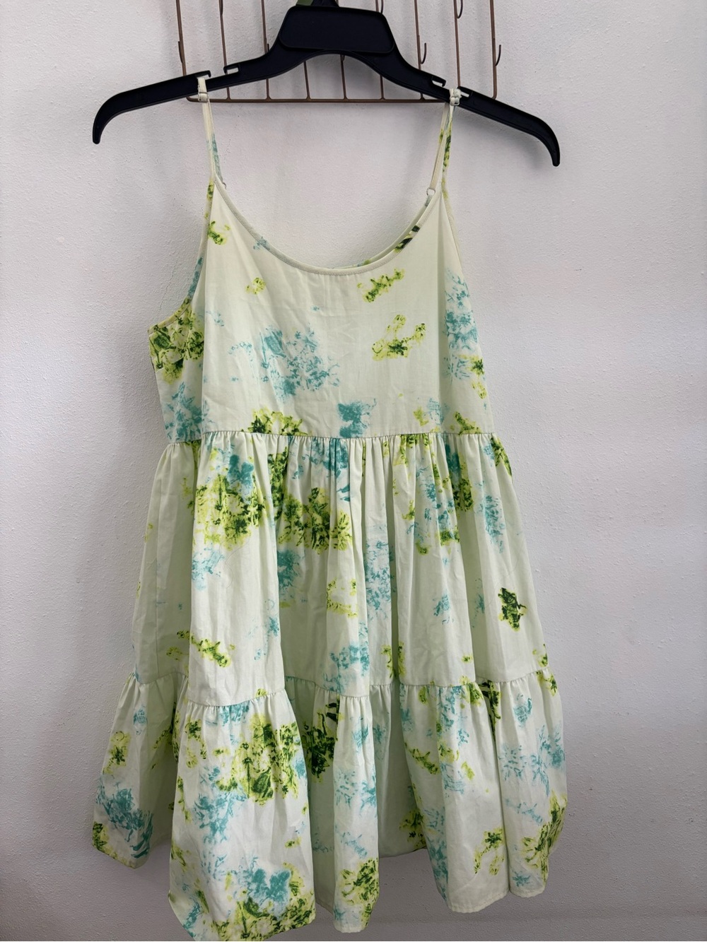 Nasty Gal Light Green Tie Dye Tiered Mini Dress